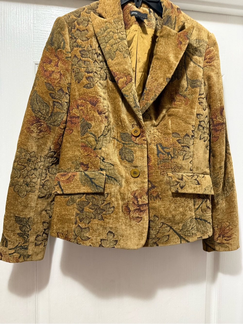 Grace Elements Women’s Size 8 Floral Tapestry Blazer Gold Brocade Jacket Cottage